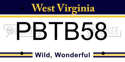 PBTB58 West Virginia License Plate