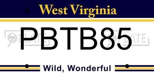 PBTB85 West Virginia License Plate