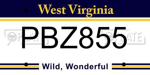 PBZ855 West Virginia License Plate