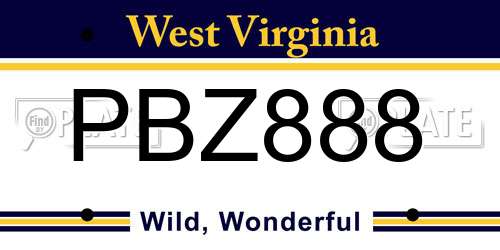 PBZ888 West Virginia License Plate