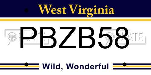 PBZB58 West Virginia License Plate