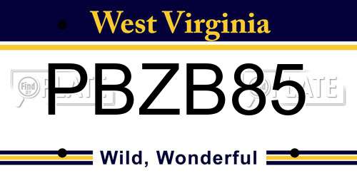 PBZB85 West Virginia License Plate