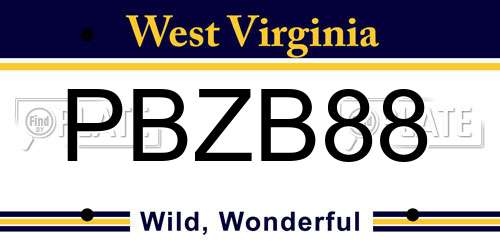 PBZB88 West Virginia License Plate