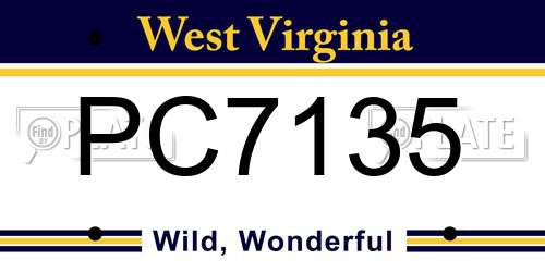 PC7135 West Virginia License Plate