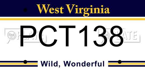 PCT138 West Virginia License Plate