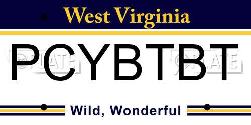 PCYBTBT West Virginia License Plate