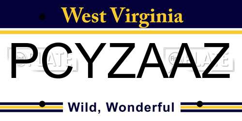 PCYZAAZ West Virginia License Plate