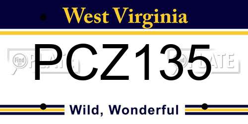 PCZ135 West Virginia License Plate