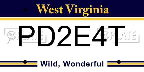 PD2E4T West Virginia License Plate