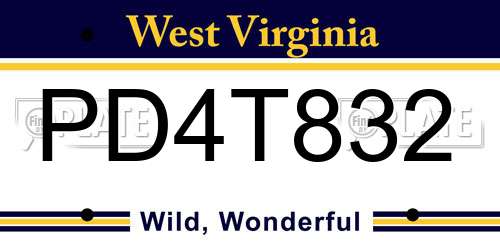 PD4T832 West Virginia License Plate