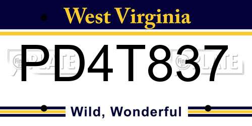 PD4T837 West Virginia License Plate