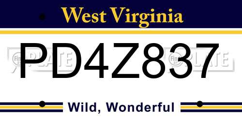 PD4Z837 West Virginia License Plate