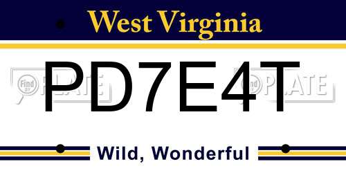 PD7E4T West Virginia License Plate