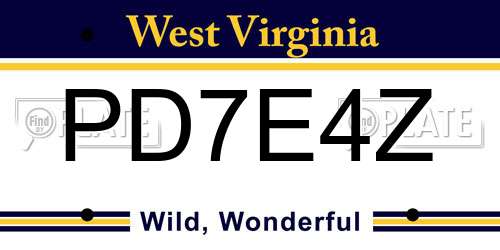 PD7E4Z West Virginia License Plate