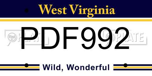 PDF992 West Virginia License Plate