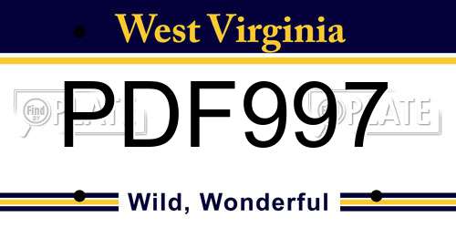 PDF997 West Virginia License Plate