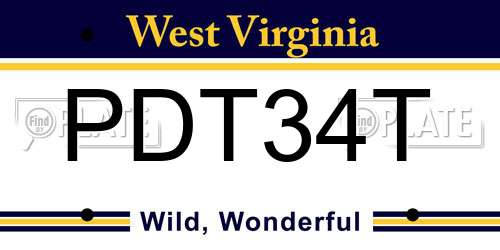 PDT34T West Virginia License Plate