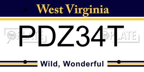 PDZ34T West Virginia License Plate