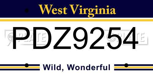 PDZ9254 West Virginia License Plate