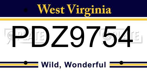PDZ9754 West Virginia License Plate