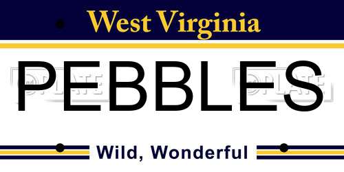 PEBBLES West Virginia License Plate