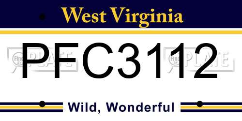 PFC3112 West Virginia License Plate