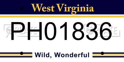 PH01836 West Virginia License Plate