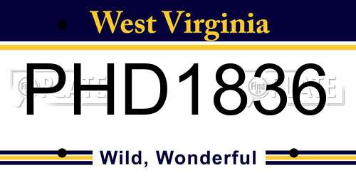 PHD1836 West Virginia License Plate