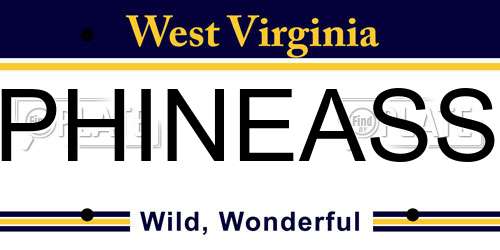 PHINEASS West Virginia License Plate