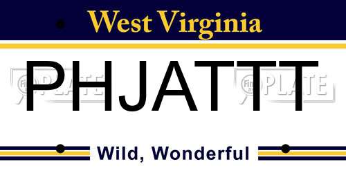 PHJATTT West Virginia License Plate