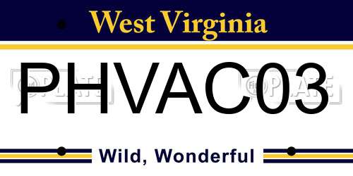 PHVAC03 West Virginia License Plate