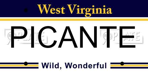 PICANTE West Virginia License Plate