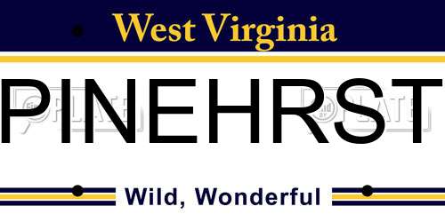 PINEHRST West Virginia License Plate