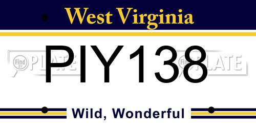 PIY138 West Virginia License Plate