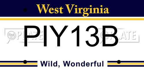 PIY13B West Virginia License Plate