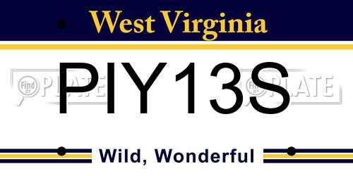 PIY13S West Virginia License Plate