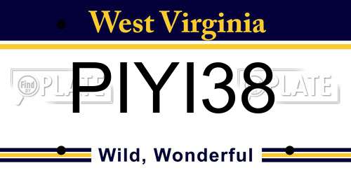 PIYI38 West Virginia License Plate