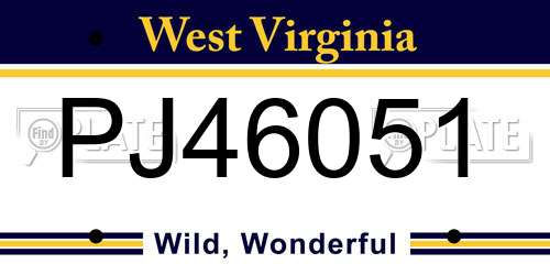 PJ46051 West Virginia License Plate