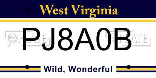 PJ8A0B West Virginia License Plate