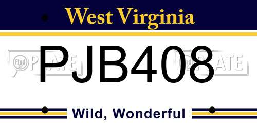 PJB408 West Virginia License Plate