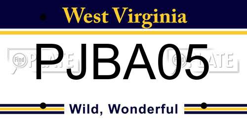 PJBA05 West Virginia License Plate