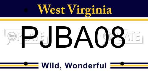 PJBA08 West Virginia License Plate