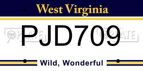 PJD709 West Virginia License Plate