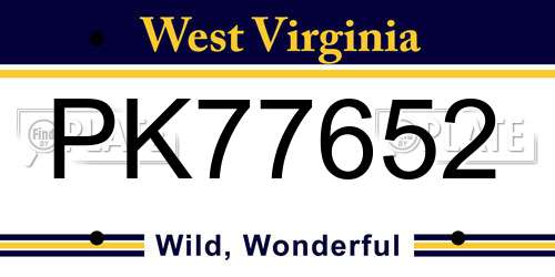 PK77652 West Virginia License Plate