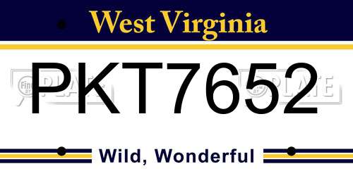 PKT7652 West Virginia License Plate