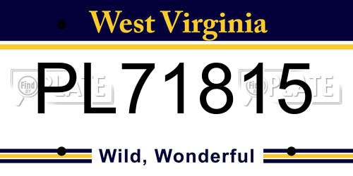 PL71815 West Virginia License Plate