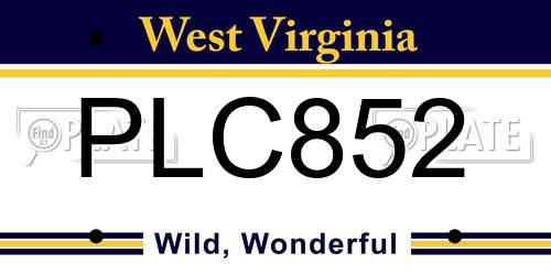 PLC852 West Virginia License Plate