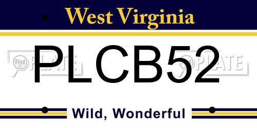 PLCB52 West Virginia License Plate