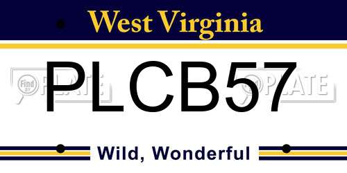 PLCB57 West Virginia License Plate
