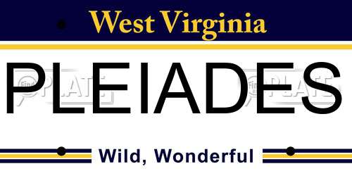 PLEIADES West Virginia License Plate